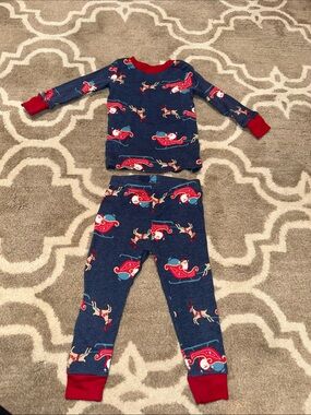 Carter's Navy Blue Santa Sleigh Kids Pajama Set with Red Trim